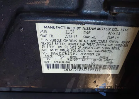 2008 Nissan Altima 2.5 S from USA, damaged, VIN 1N4AL21E78C177355